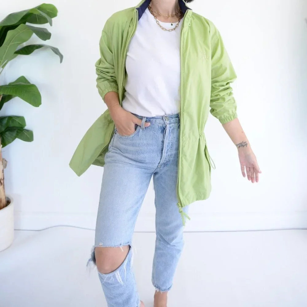 Vintage Northern Reflections Green Raincoat Zip up with Hood Drawstring Jacket S